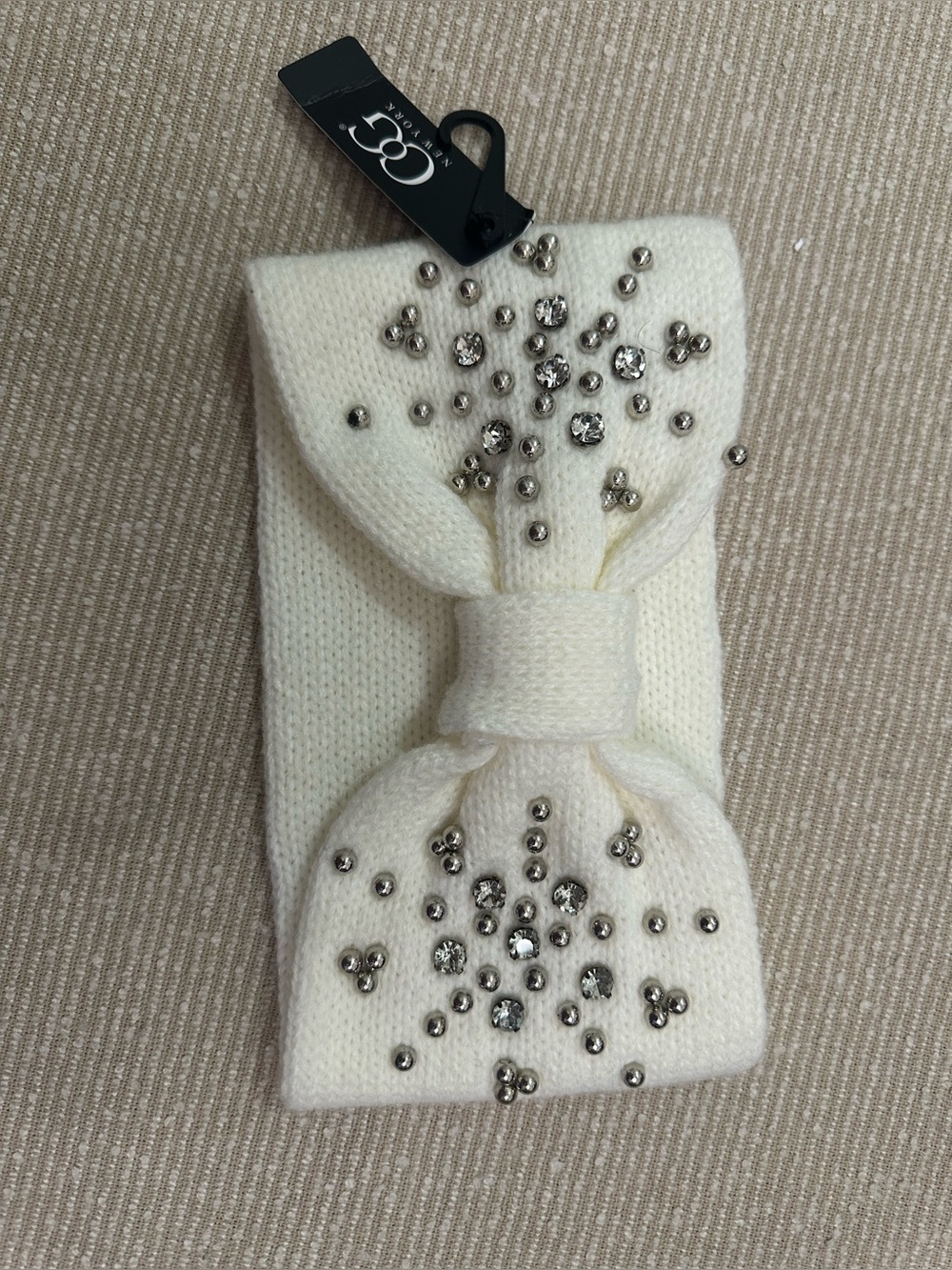 Embellished Bow Headband in Ivory